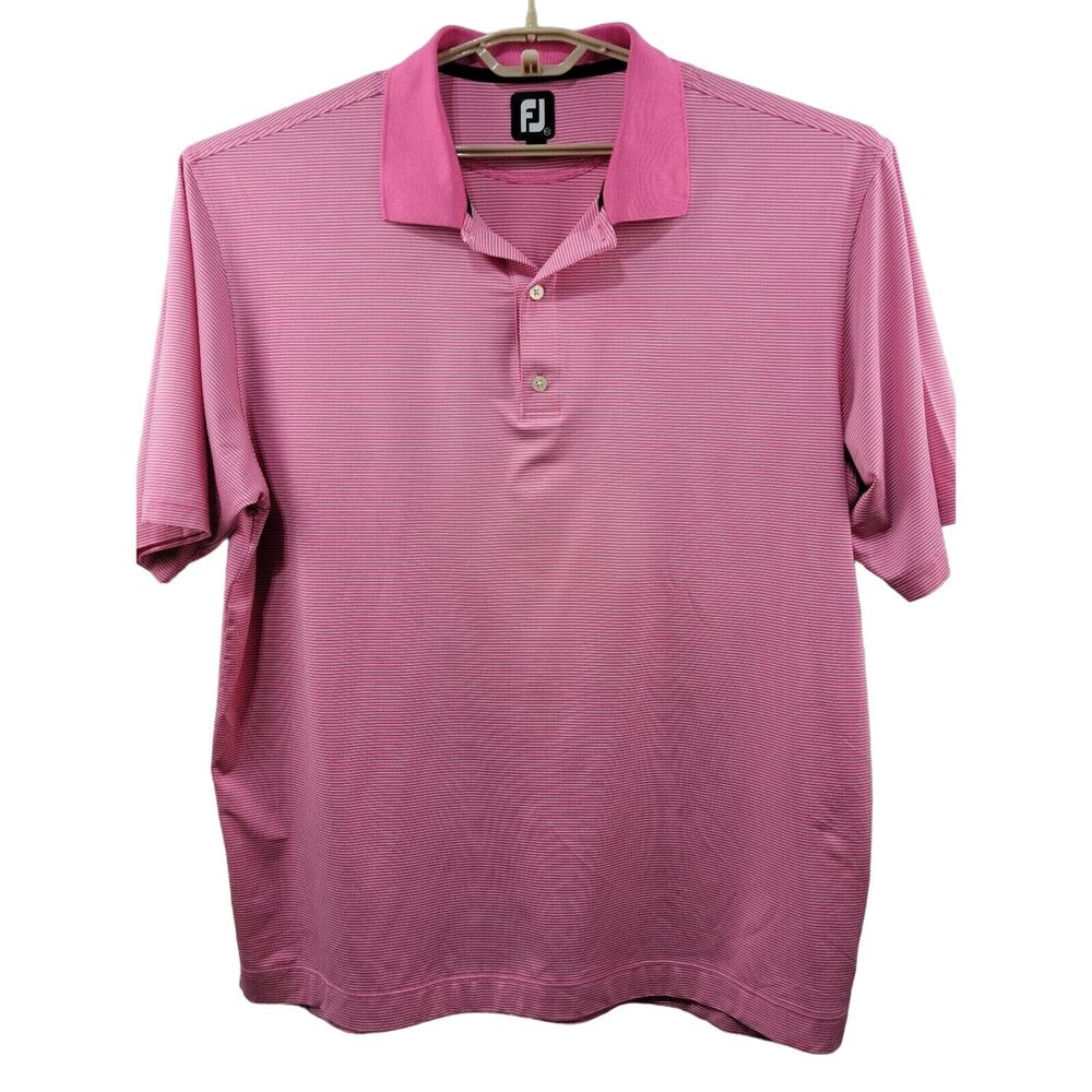 Footjoy FJ Men’s MicroStripe Poly/Spandex Golf Polo Pink/White 2XL XXL #28544